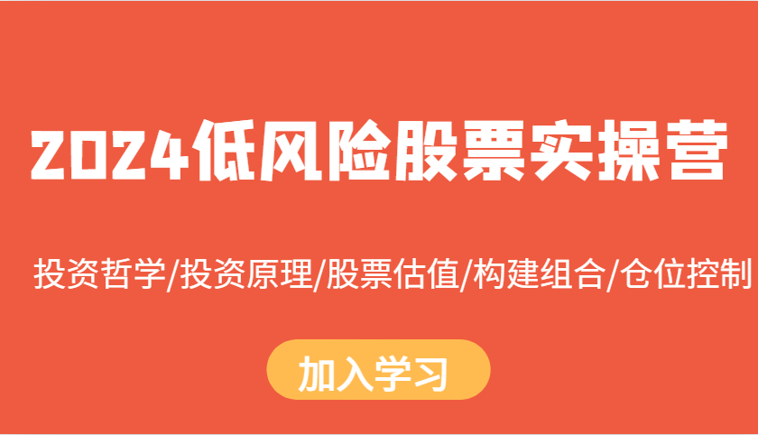 2024低风险股票实操营：投资哲学/投资原理/股票估值/构建组合/仓位控制-蚂蚁汇资源分享项目网
