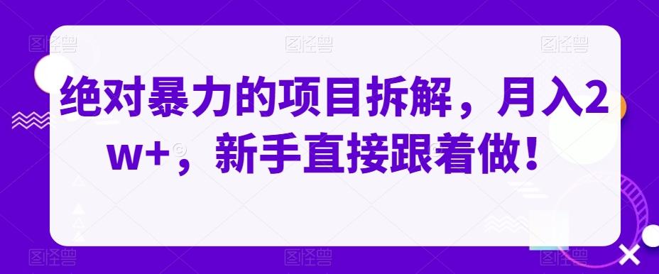 绝对暴力的项目拆解，月入2w+，新手直接跟着做！-蚂蚁汇资源分享项目网