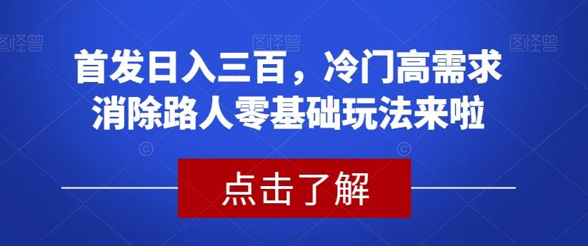 首发日入三百，冷门高需求消除路人零基础玩法来啦【揭秘】-蚂蚁汇资源分享项目网