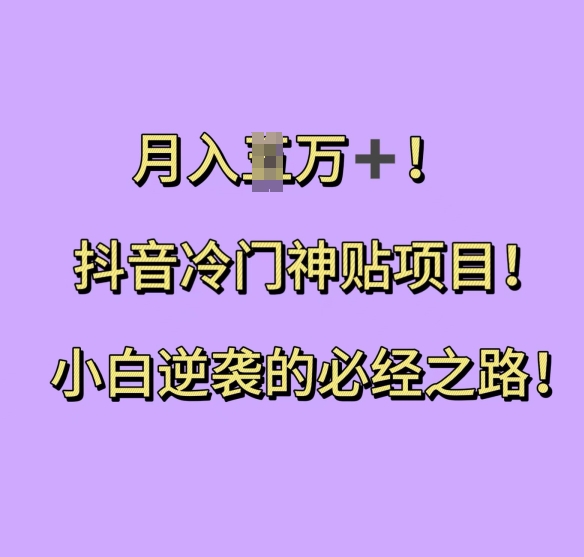 抖音冷门神贴项目，小白逆袭的必经之路，月入过W【揭秘】-蚂蚁汇资源分享项目网