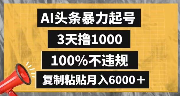 AI头条暴力起号，3天撸1000,100%不违规，复制粘贴月入6000＋【揭秘】-蚂蚁汇资源分享项目网