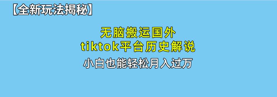 无脑搬运国外tiktok历史解说 无需剪辑，简单操作，轻松实现月入过万-蚂蚁汇资源分享项目网