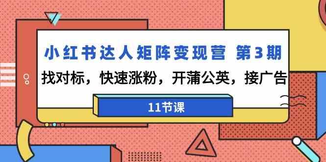 小红书达人矩阵变现营第3期,找对标,快速涨粉,开蒲公英,接广告(11节课)-蚂蚁汇资源分享项目网