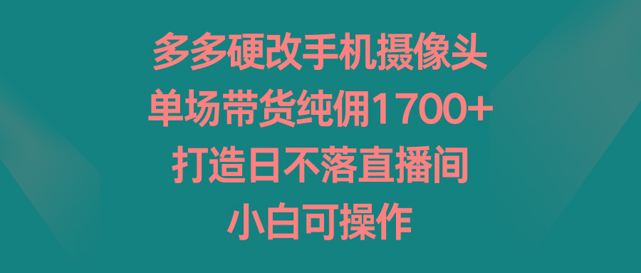 多多硬改手机摄像头，单场带货纯佣1700+，打造日不落直播间，小白可操作-蚂蚁汇资源分享项目网