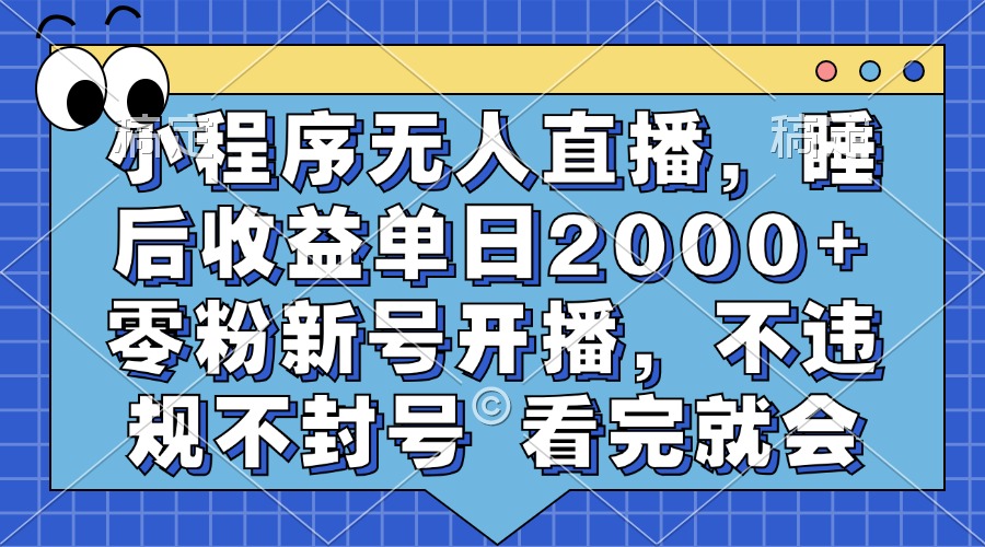 小程序无人直播，睡后收益单日2000+ 零粉新号开播，不违规不封号 看完就会-蚂蚁汇资源分享项目网