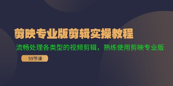 剪映专业版剪辑实操教程：流畅处理各类型的视频剪辑，熟练使用剪映专业版-蚂蚁汇资源分享项目网