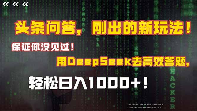 头条问答，刚出的新玩法！保证你没见过！结合Deepseek高效答题，轻松日…-蚂蚁汇资源分享项目网