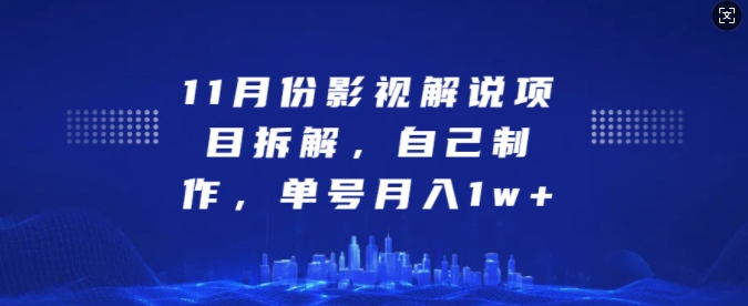 11月份影视解说项目拆解，自己制作，单号月入1w+【揭秘】-蚂蚁汇资源分享项目网