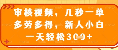 视频审核员，几秒一单，不限时间，不限地点，多做多得，新人小白一天轻松几张+【揭秘】-蚂蚁汇资源分享项目网