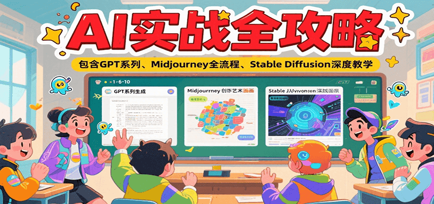 AI实战全攻略，包含GPT系列、Midjourney全流程、Stable Diffusion深度教学-蚂蚁汇资源分享项目网