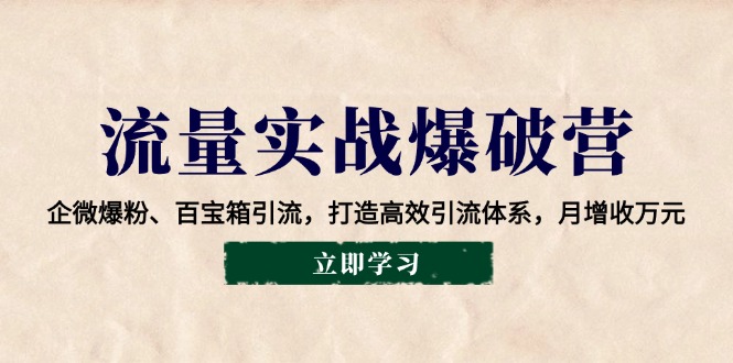 流量实战爆破营：企微爆粉、百宝箱引流，打造高效引流体系，月增收万元-蚂蚁汇资源分享项目网