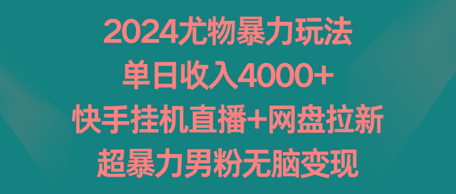 2024尤物暴力玩法 单日收入4000+快手挂机直播+网盘拉新 超暴力男粉无脑变现-蚂蚁汇资源分享项目网