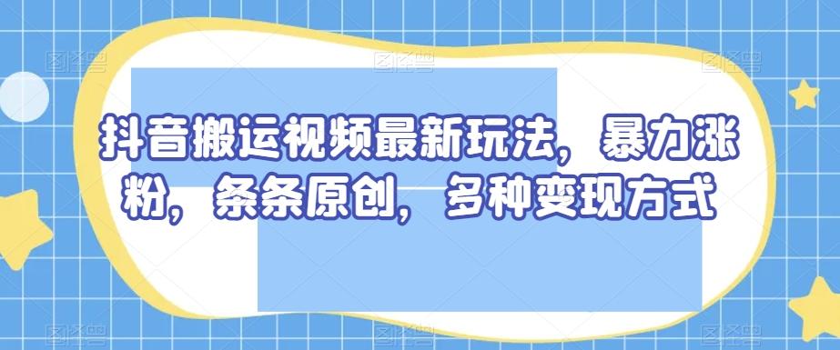 抖音搬运视频最新玩法，暴力涨粉，条条原创，多种变现方式【揭秘】-蚂蚁汇资源分享项目网