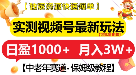 实测视频号最新玩法，中老年赛道，独家资源，月入过W+【揭秘】-蚂蚁汇资源分享项目网