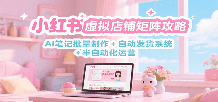 小红书虚拟店铺矩阵攻略：AI笔记批量制作 + 自动发货系统 + 半自动化运营-蚂蚁汇资源分享项目网