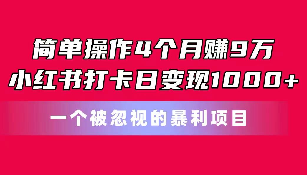 简单操作4个月赚9万！小红书打卡日变现1000+！一个被忽视的暴力项目-蚂蚁汇资源分享项目网