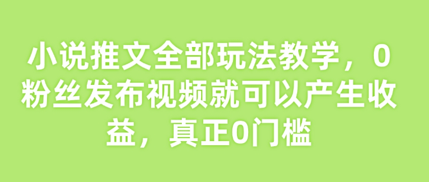 小说推文全部玩法教学，0粉丝发布视频就可以产生收益，真正0门槛-蚂蚁汇资源分享项目网
