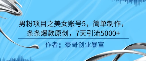 男粉项目之美女账号5，简单制作，条条爆款原创，7天引流5000+-蚂蚁汇资源分享项目网
