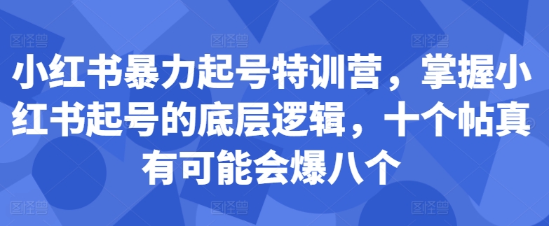 小红书暴力起号特训营，掌握小红书起号的底层逻辑，十个帖真有可能会爆八个-蚂蚁汇资源分享项目网
