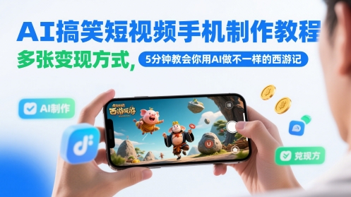 AI搞笑短视频手机制作教程，多张变现方式，5分钟教会你用AI做不一样的西游记-蚂蚁汇资源分享项目网