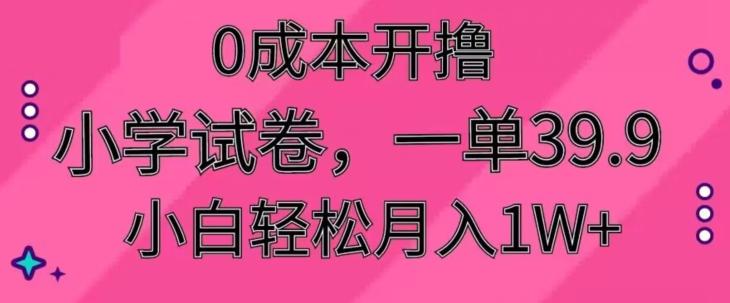 0成本开撸，小学试卷，一单39.9，小白轻松月入1W+-蚂蚁汇资源分享项目网