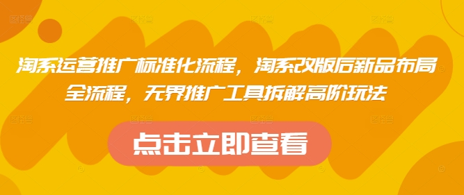 淘系运营推广标准化流程，​淘系改版后新品布局全流程，无界推广工具拆解高阶玩法-蚂蚁汇资源分享项目网