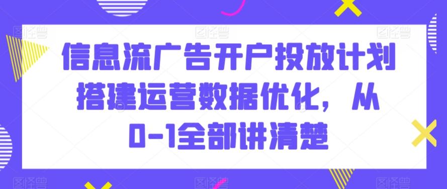 信息流广告开户投放计划搭建运营数据优化，从0-1全部讲清楚-蚂蚁汇资源分享项目网