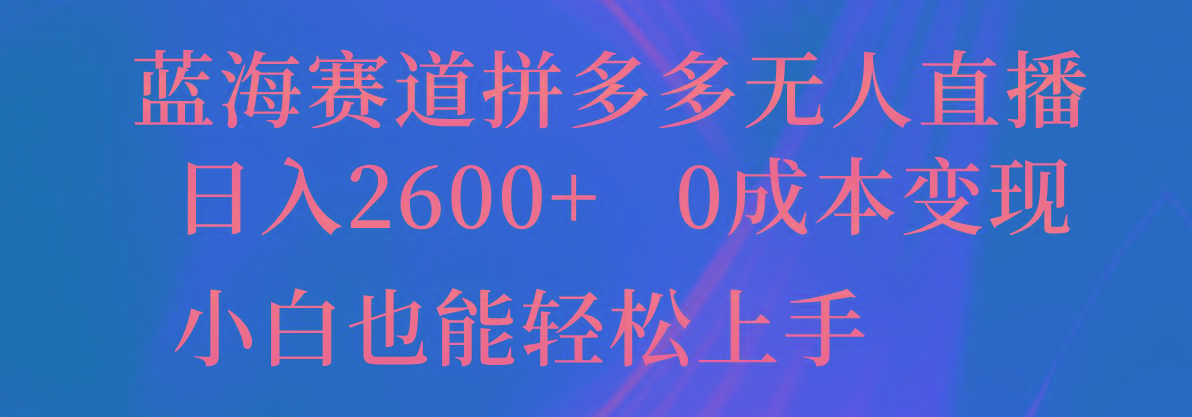 蓝海赛道拼多多无人直播，日入2600+，0成本变现，小白也能轻松上手-蚂蚁汇资源分享项目网