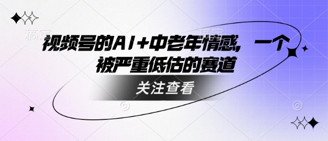 视频号的AI+中老年情感，一个被严重低估的赛道-蚂蚁汇资源分享项目网