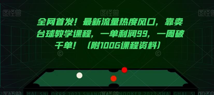 全网首发！最新流量热度风口，靠卖台球教学课程，一单利润99，一周破千单！（附100G课程资料）-蚂蚁汇资源分享项目网