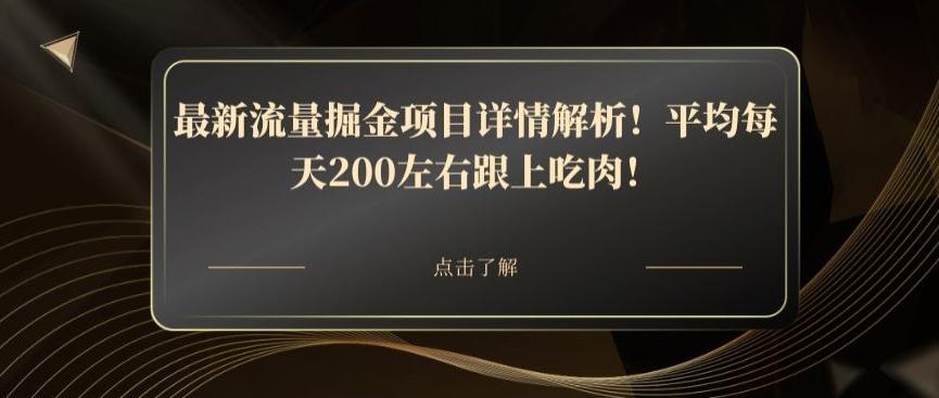 最新流量掘金项目详情解析！平均每天200左右跟上吃肉！-蚂蚁汇资源分享项目网