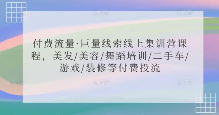 付费流量·巨量线索线上集训营课程，美发/美容/舞蹈培训/二手车/游戏/装修等付费投流-蚂蚁汇资源分享项目网