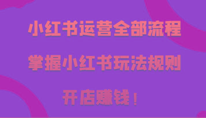 小红书运营全部流程，掌握小红书玩法规则，开店赚钱！-蚂蚁汇资源分享项目网