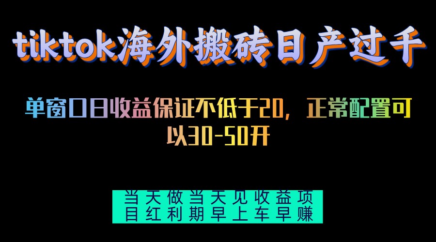 tiktok海外搬砖项目单机日产过千当天做当天见收益-蚂蚁汇资源分享项目网