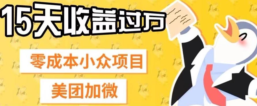 零成本小众项目，美团加微，一单4.5+，15天已经有人赚上万收益-蚂蚁汇资源分享项目网