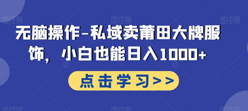 无脑操作-私域卖莆田大牌服饰，小白也能日入1000+-蚂蚁汇资源分享项目网