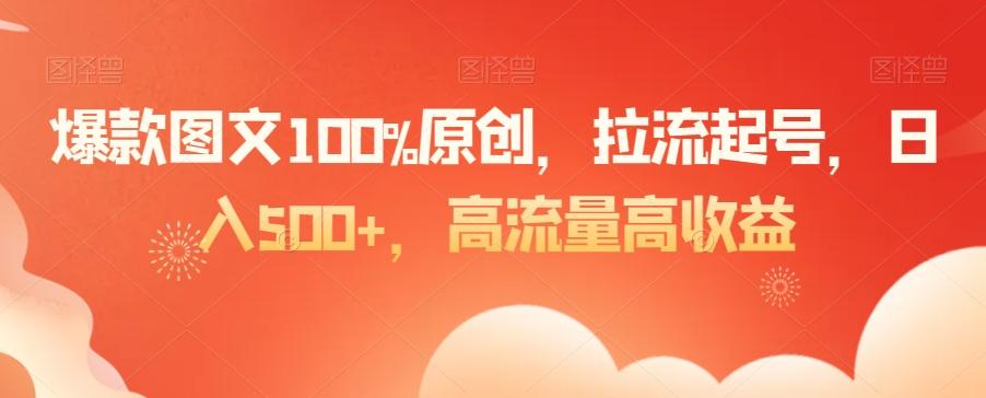 爆款图文100%原创，拉流起号，日入500+，高流量高收益【揭秘】-蚂蚁汇资源分享项目网