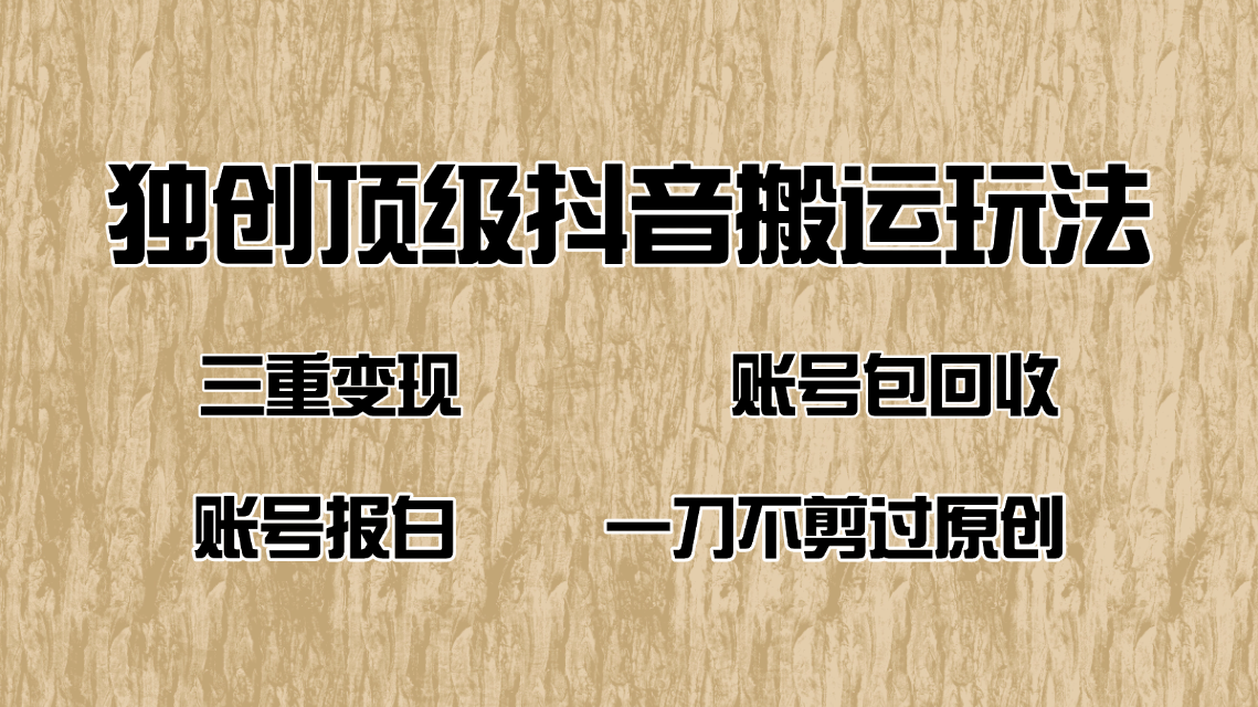 抖音短剧纯搬运玩法，三重变现，账号包回收，账号报白一刀不剪过原创-蚂蚁汇资源分享项目网