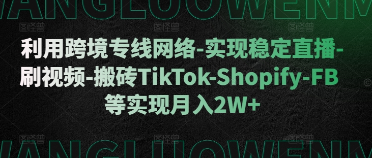 利用跨境专线网络-实现稳定直播-刷视频-搬砖TikTok-Shopify-FB等实现月入2W+【揭秘】-蚂蚁汇资源分享项目网
