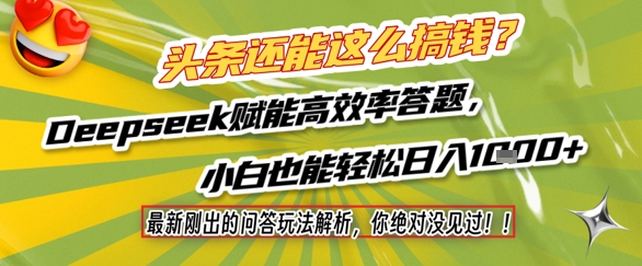 头条还能这么搞钱？最新刚出的问答玩法解析，你绝对没见过！Deepseek赋能高效率答题，小白也能轻松日入1k+-蚂蚁汇资源分享项目网