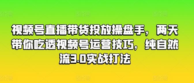视频号直播带货投放操盘手，两天带你吃透视频号运营技巧，纯自然流3.0实战打法-蚂蚁汇资源分享项目网
