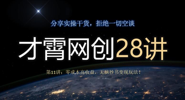 才霄网创28讲第11讲：零成本高收益，无脑抄书变现玩法！-蚂蚁汇资源分享项目网