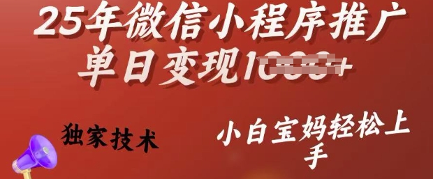 25年微信小程序推广单日变现多张，独家技术，小白宝妈轻松上手【揭秘】-蚂蚁汇资源分享项目网