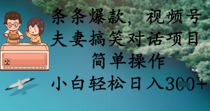 条条爆款，视频号夫妻搞笑对话项目，简单操作，小白轻松日入3张+-蚂蚁汇资源分享项目网