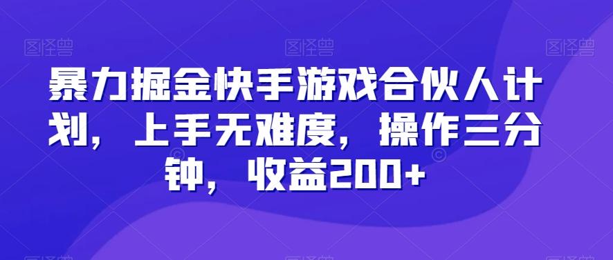 暴力掘金快手游戏合伙人计划，上手无难度，操作三分钟，收益200+-蚂蚁汇资源分享项目网