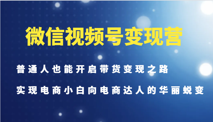 微信视频号变现营-普通人也能开启带货变现之路，实现电商小白向电商达人的华丽蜕变-蚂蚁汇资源分享项目网
