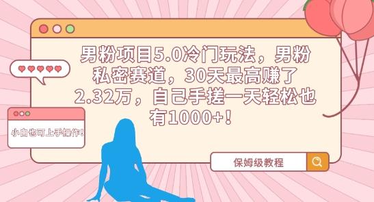 男粉项目5.0冷门玩法，男粉私密赛道，30天最高赚了2.32万，自己手搓一天轻松也有1000+【揭秘】-蚂蚁汇资源分享项目网