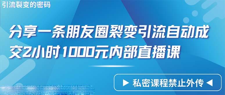 (9850期)仅靠分享一条朋友圈裂变引流自动成交2小时1000内部直播课程-蚂蚁汇资源分享项目网