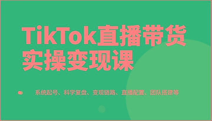 TikTok直播带货实操变现课：系统起号、科学复盘、变现链路、直播配置、团队搭建等-蚂蚁汇资源分享项目网