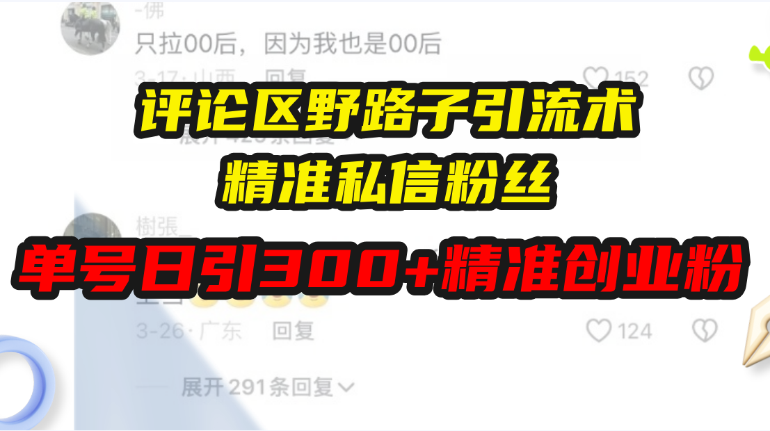 评论区野路子引流术，精准私信粉丝，单号日引流300+精准创业粉-蚂蚁汇资源分享项目网